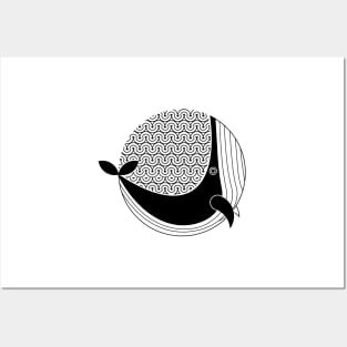 Ocean Whale in Sea Wave Patterns Posters and Art